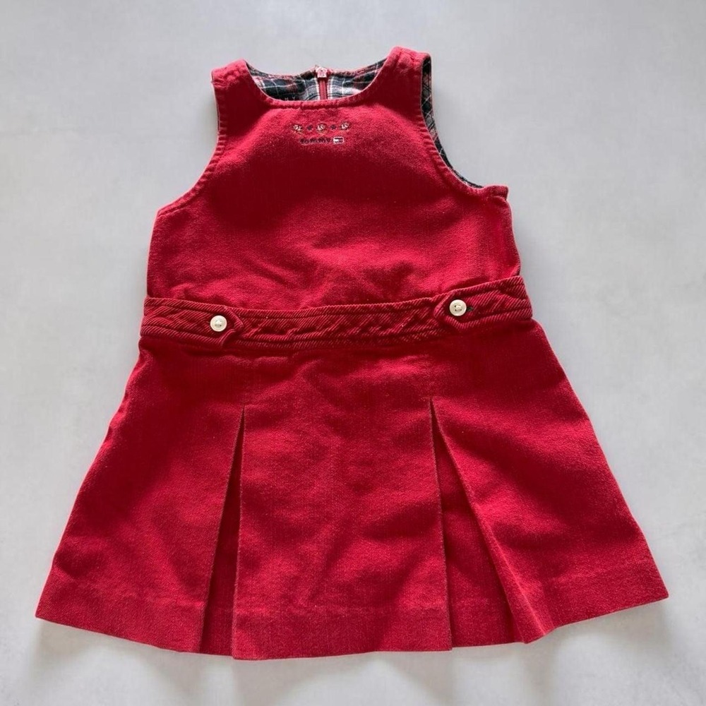 Tommy Hilfiger Red Corduroy Pleated Jumper Dress 12-18 Months - Picture 1 of 3